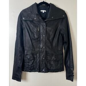 VINCE BLACK LEATHER JACKET S EDGY MOTO MINIMALIST QUIET LUXURY ELEVATED BASIC